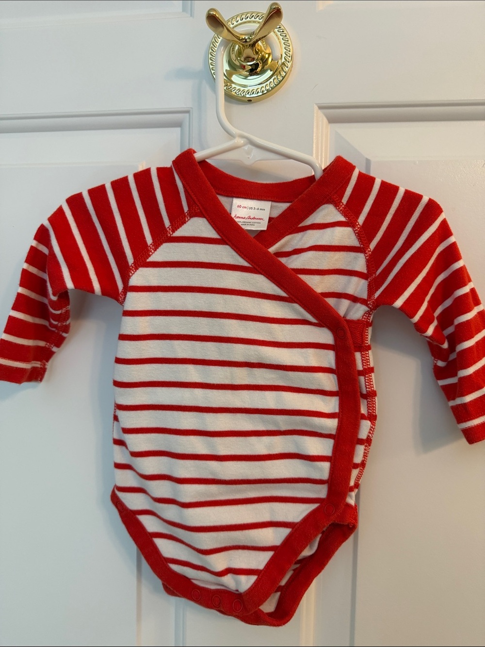 Hanna Andersson Red & White Striped Wrap-Front Baby One-Piece